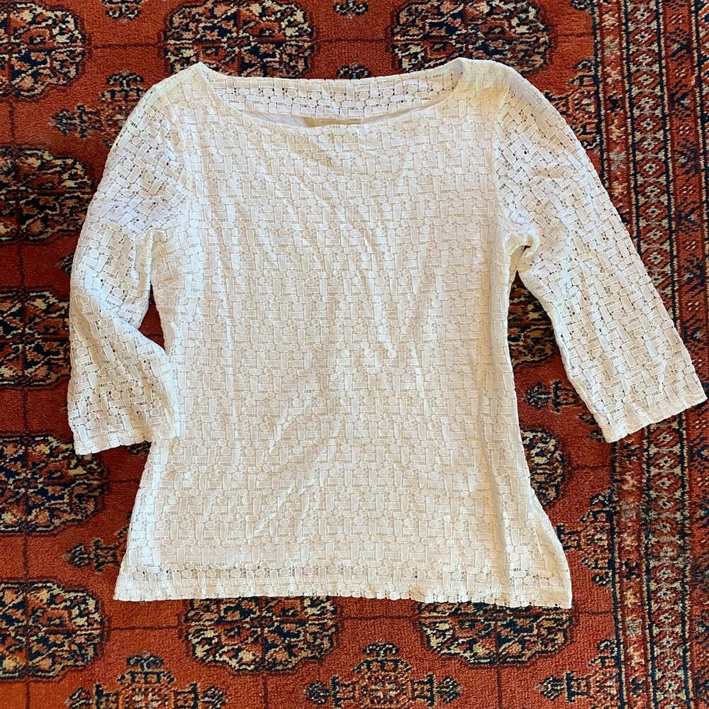 Banana Republic 6 White Semi Sheer Patterned‎ Weave Pullover Top